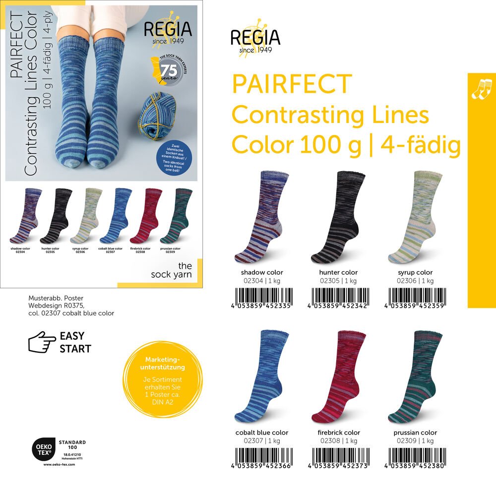 REGIA 4-fädig Pairfect Contrasting Lines 10x100g 6kg Sortiment