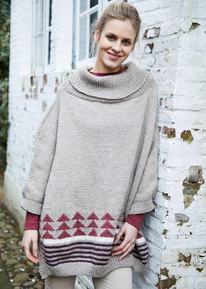Jacquard Pattern Poncho, S10347AB