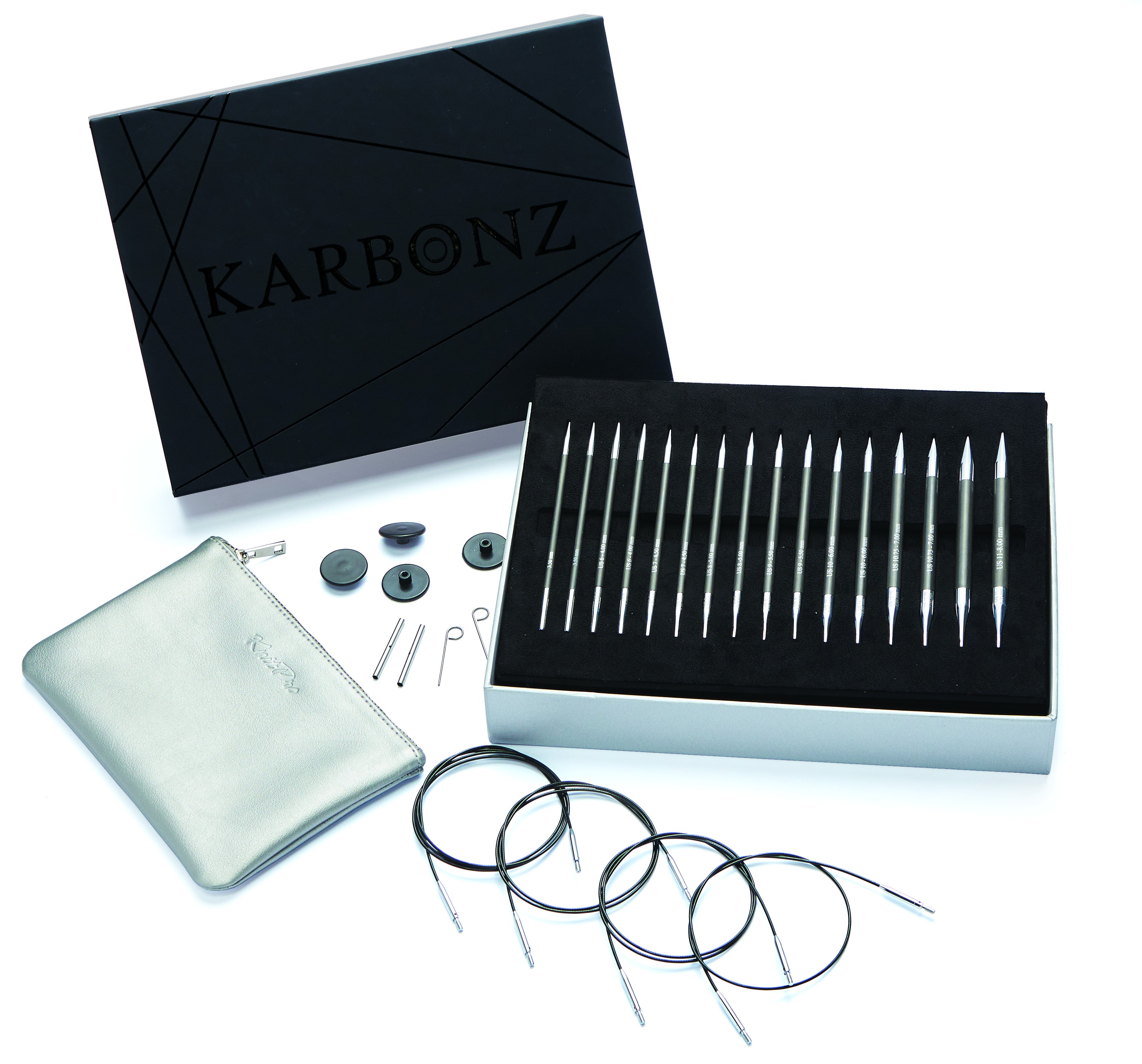 Nadelset Deluxe auswechselbare Nadelspitzen Karbonz Box of Joy, 8 Paar 3,5 - 8,0 mm